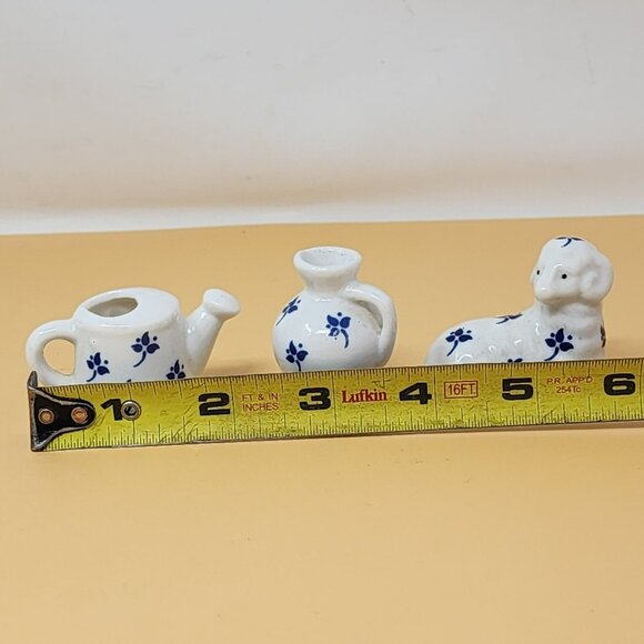Miniature White Ceramic Tea Set With Blue Floral Design - Set Of 5 Pieces For Di - Picture 10 of 13